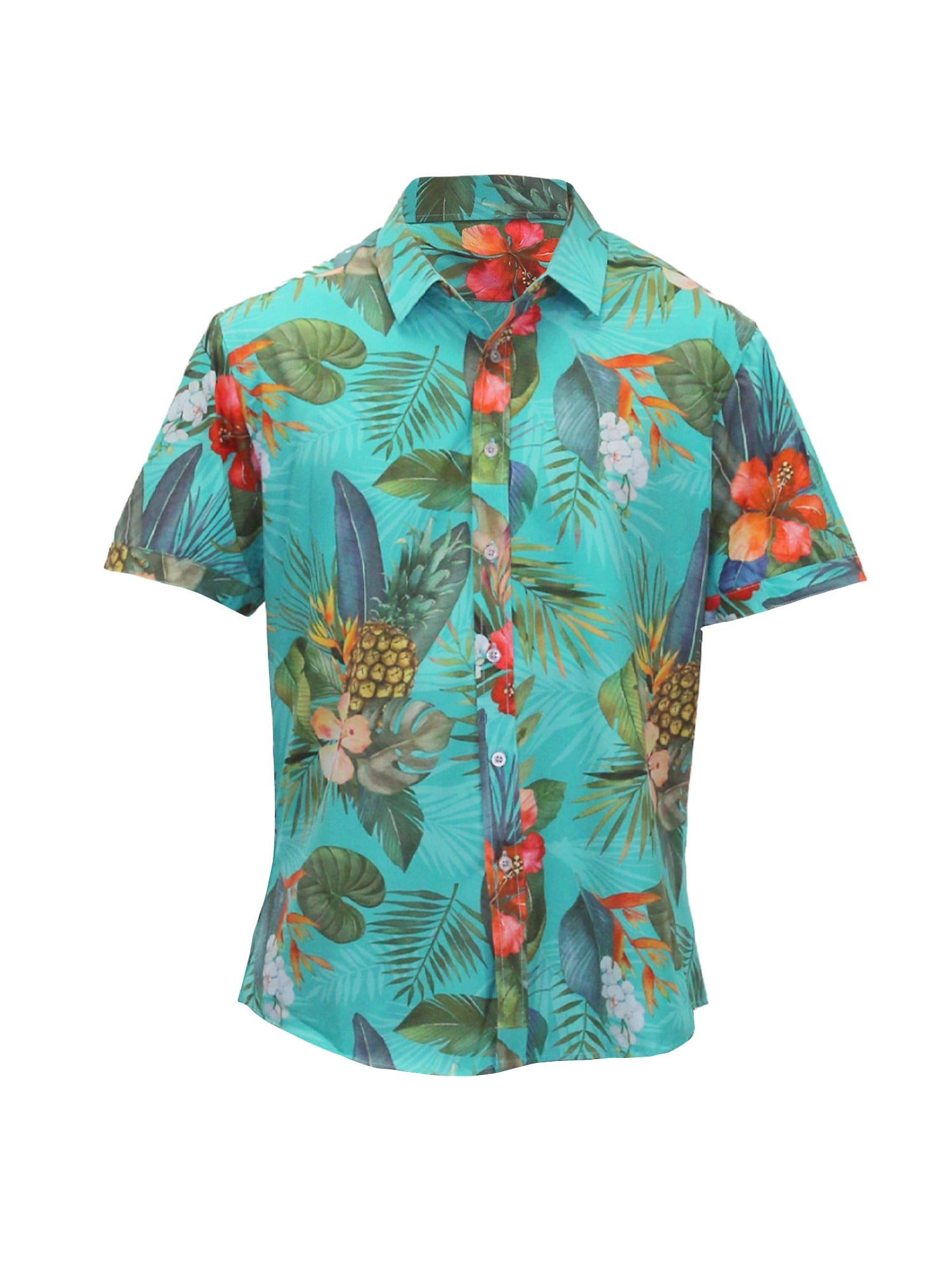 ALOHA SHIRT: HIBISCUS ACCENT-TEAL SMALL