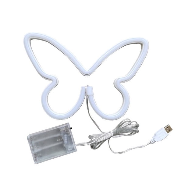 Letrero de neón para decoración de habitación rosa, letrero LED de mariposa estética para dormitorio, pared, escritorio, luz de neón para habitación preppy, USB/funciona con pilas