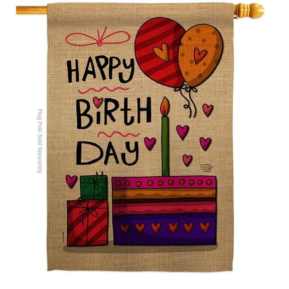 Ornament Collection H192184-BO Happy Birth Day Celebration Birthday Double-Sided Garden Decorative House Flag, Multi Color