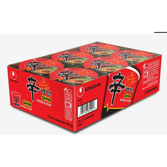 Nongshim America Shin Noodle Soup Cups, 6 x 75 g