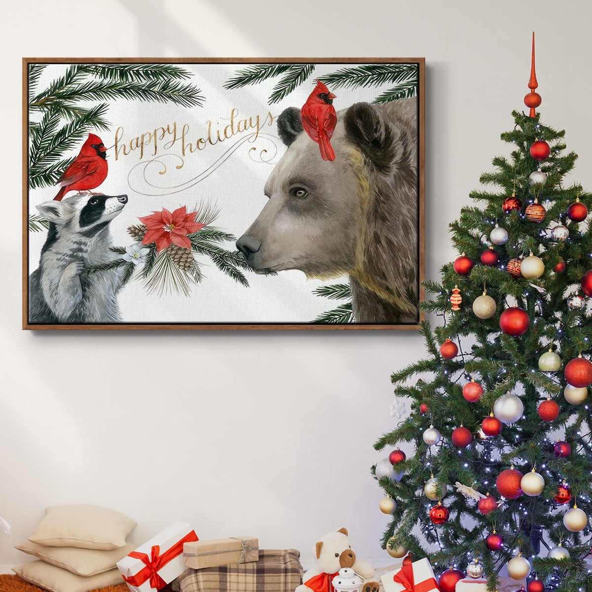 Timberland Christmas Collection A - Framed Gallery Wrapped Holiday Canvas - 27 x 41 - Rosewood Frame