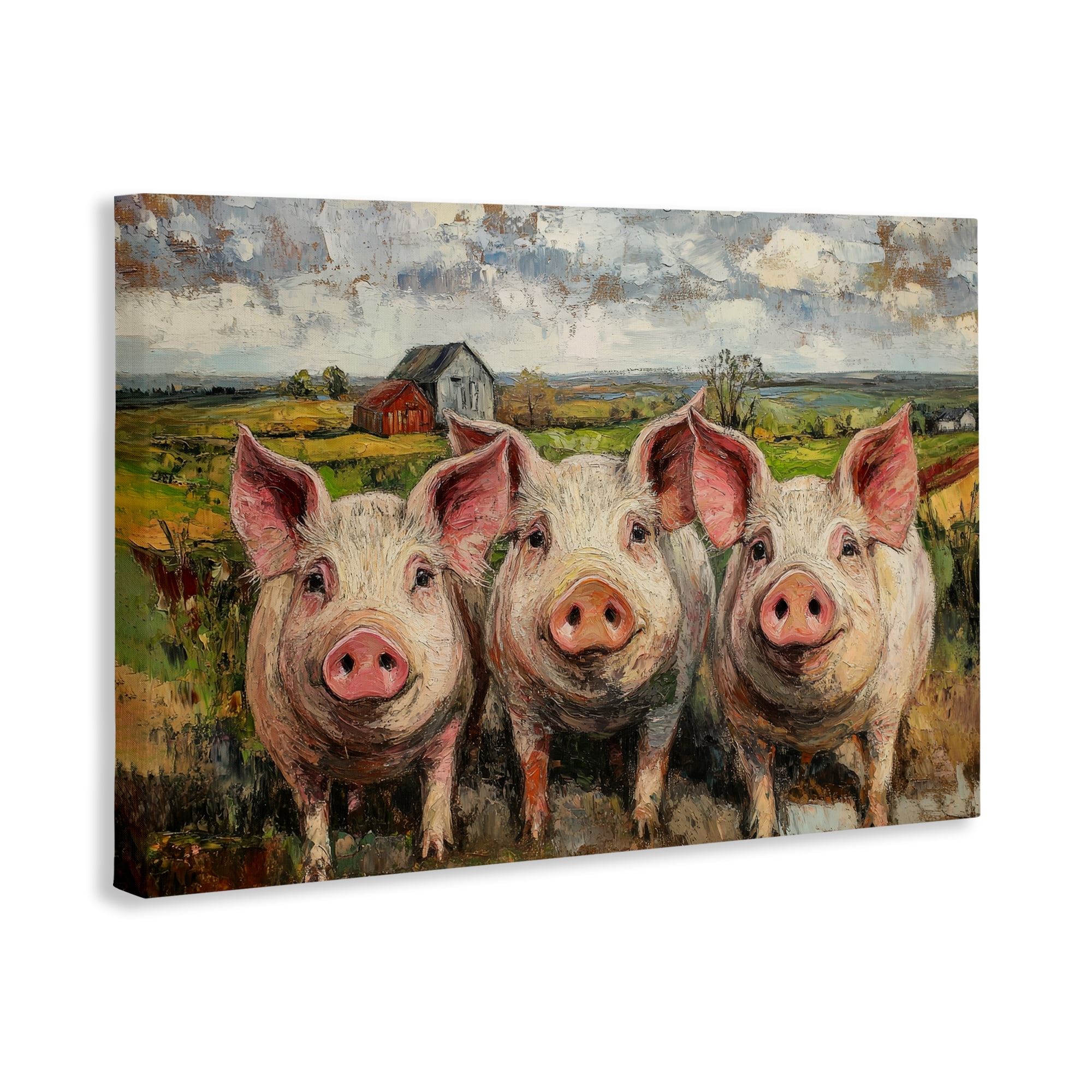 Stupell Industries Classic Barnyard Pigs in Countryside Canvas Wall Art, design by Petal Prints Design