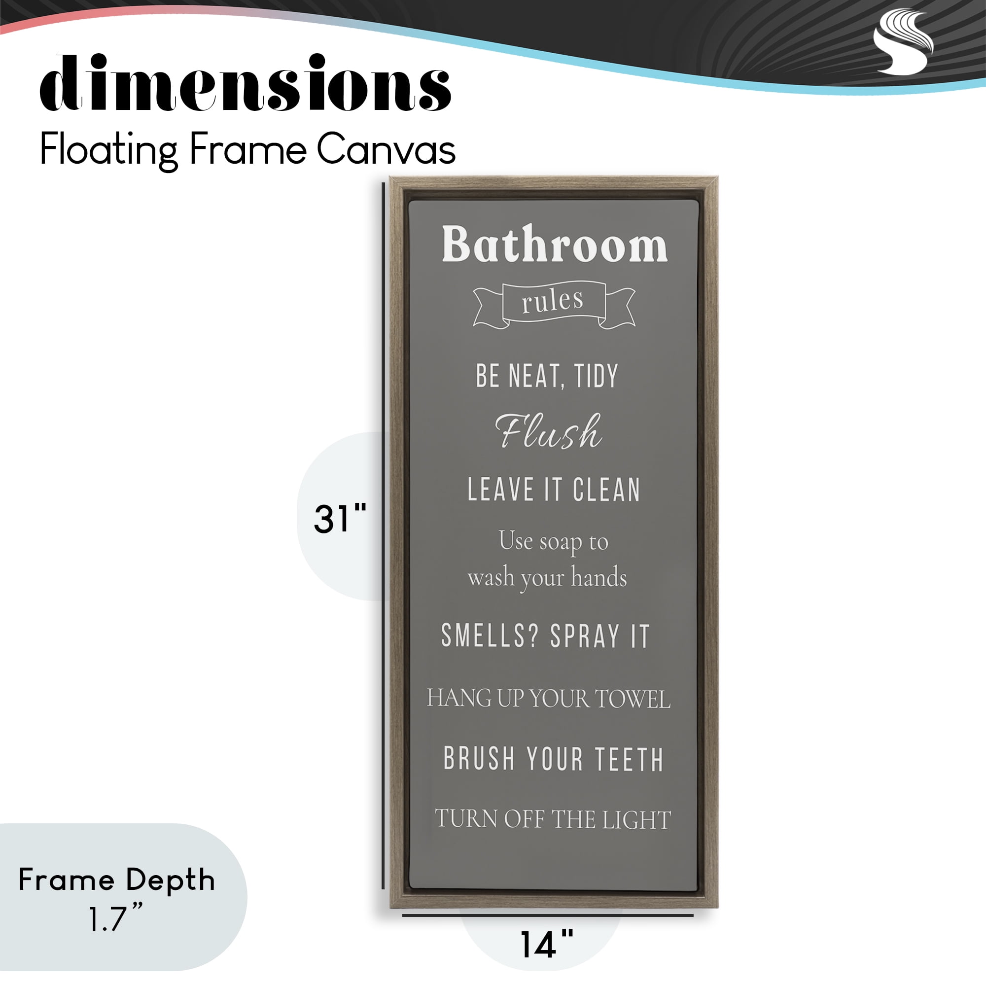 Stupell Industries Bathroom Rules Reminders Brown Framed Floater Canvas Wall Art, design by Julia Frost