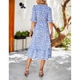 thumbnail image 4 of Vestido con dobladillo con volantes Octpeak estampado floral con Cuello en V y lazo en la cintura, 4 of 6