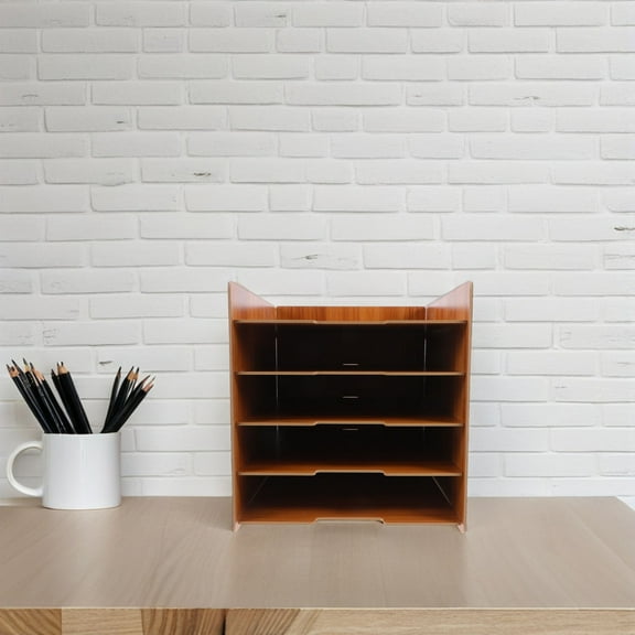 HOOWIFFY 5-Tier Desktop File Organizer and Document Mail Tray, Letter Paper Holder for Office, School, Home Desk, Walnut Wood Grain, 12.1 x 10.4 x 10.4 inches