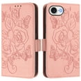 thumbnail image 2 of Designed For iPhone 16e Flip Phone Case,Embossed Butterfly&Rose Designing,PU Leather Flip Folding Kickstand,Card Slots,With Shoulder Strap&Wrist Strap,Shockproof Wallet Case,Pink, 2 of 9