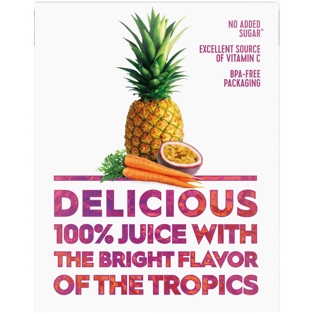 Dole Jaya 100% Pineapple, Passion Fruit & Carrot Juice, Tropical Juice, 8.4 Oz Cans, 4 Ct