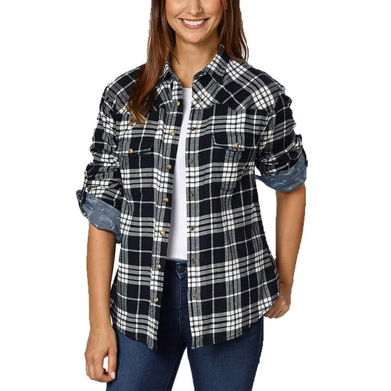 Jachs Girlfriend - Jachs Girlfriend Womens Flannel Shirt (Black/White ...