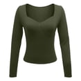 thumbnail image 5 of KHONTS Women's Long Sleeve V-Neck T Shirts Slim Fit Basic Fall Crop Tops Seamed Going out Tops Army Green S, 5 of 6