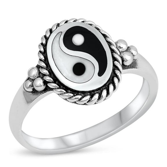 CHOOSE YOUR COLOR Bali Style Yin Yang Ring .925 Sterling Silver Band Jewelry Female Male Size 7