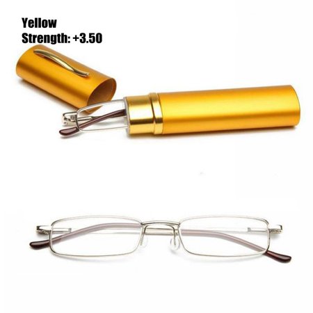 Vision Care Unisex Hinge Stainless Steel Frame Resin Eyeglasses Eyewear Elderly Glasses Reading Glasses YELLOW STRENGTH-350