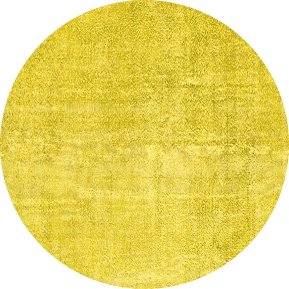 Ahgly Company Machine Washable Indoor Round Abstract Yellow Contemporary Area Rugs, 6' Round