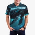 thumbnail image 2 of Balery Vintage Blue Pattern Whale Printed Men’s Short Sleeve Polo Shirt, Midweight Men's Shirt,Golf Polo shirts -X-Large, 2 of 8