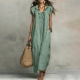 thumbnail image 5 of Nmnitkp Women's Ruffle V Neck Maxi Dress, Flutter Sleeveless Loose Linen Blend Dress with Pockets, Casual Summer Dress for Beach Vacation & Daily Wear Mint Green,XXL, 5 of 9