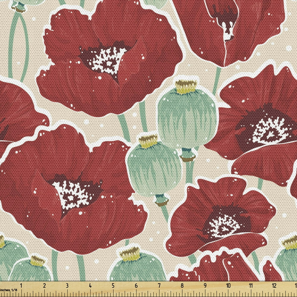 Poppy Flower Sofa Upholstery Fabric by the Yard, Spring Garden Pattern ...