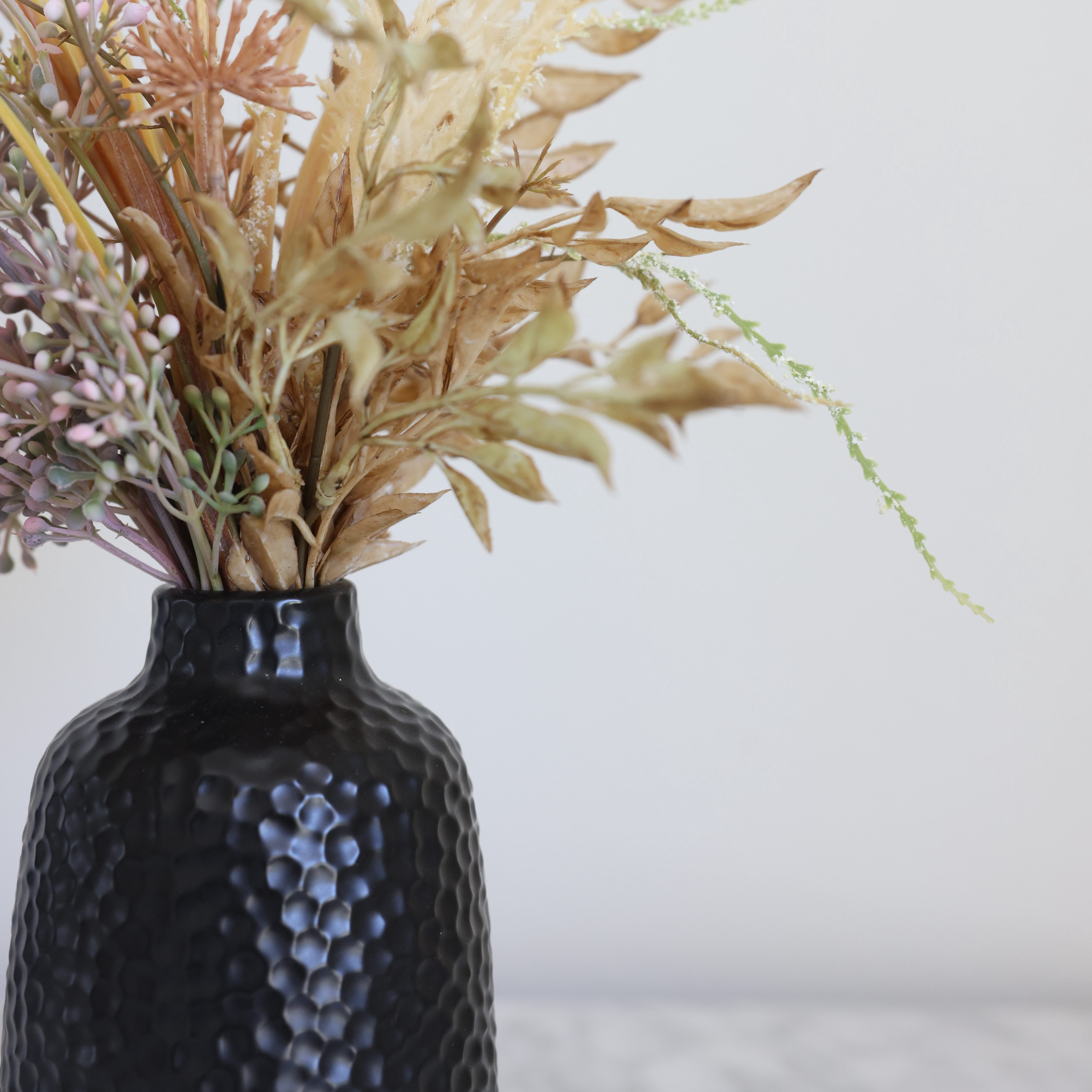 Home Decor Collection Flora Bunda 14" Artificial Fall Floral Arrangement in Matte Black Ceramic Vase for Tabletops - 1.4 lb.