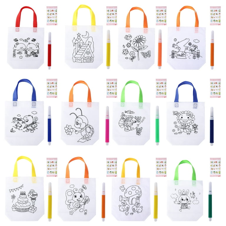 Cheap 12pcs Graffiti Bags Non Woven Coloring Goodie Bags For Birthday Party  Wedding Celebration Tea Party