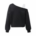 thumbnail image 7 of newwalpole Girls Cropped Sweatshirt Off Shoulder Long Sleeve Casual Crop Top | Cute Loose Fit Pullover Solid Color Y2K Trendy Shirt for Daily School Wear(Black,11-12 Years), 7 of 7