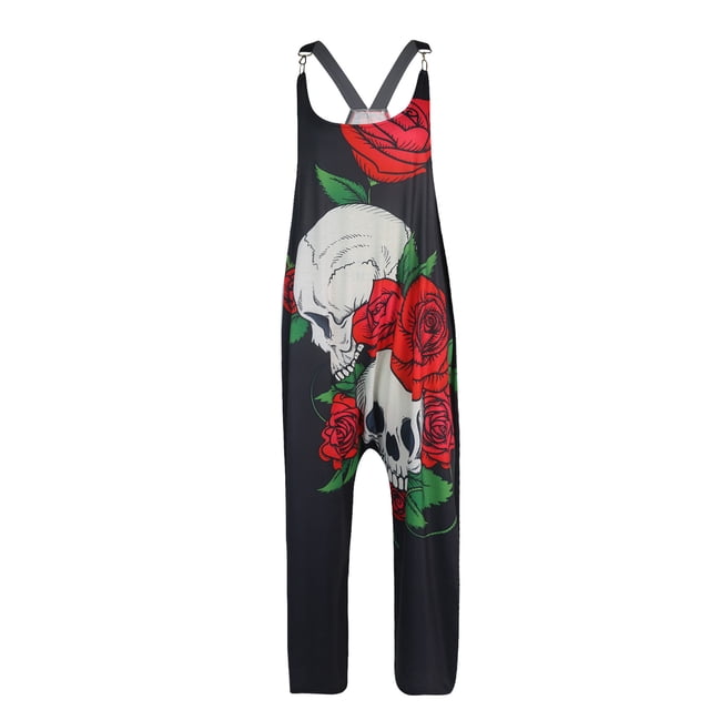 VISgogo Mono de Halloween para Mujer, Estampado de Flores y Esqueleto Cuello en U de Una Pieza, S/ M/ L/ XL/ XXL VISgogo moda