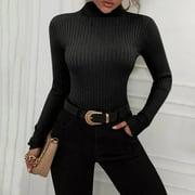 Levmjia Sweaters For Women Trendy 2023 Solid Long Sleeve Pullove Turtleneck-Neck Casual Sweater Tops