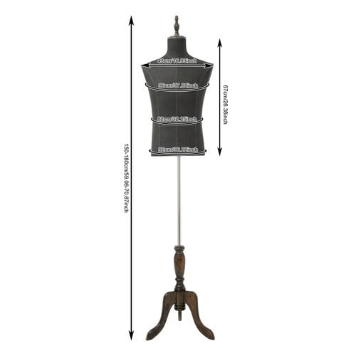 DUYIWAA Male Dress Form, 59.06-70.87" Adjustable Height Male Mannequin Males Mannequin Torso Body with Wooden Tripod Stand for Display and Sewing (Black, 59.05-70.86")