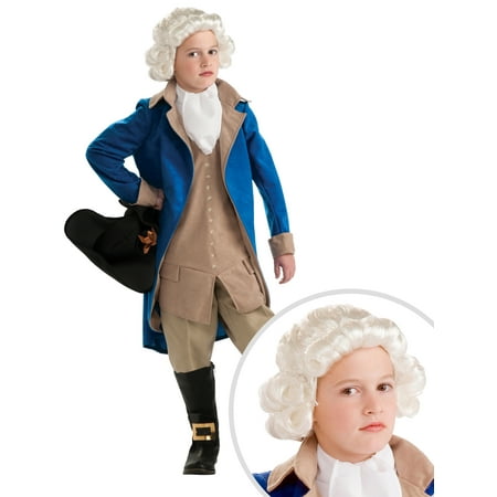 General George Washington Costume for Boys and White Colonial Economy Boy's Wig