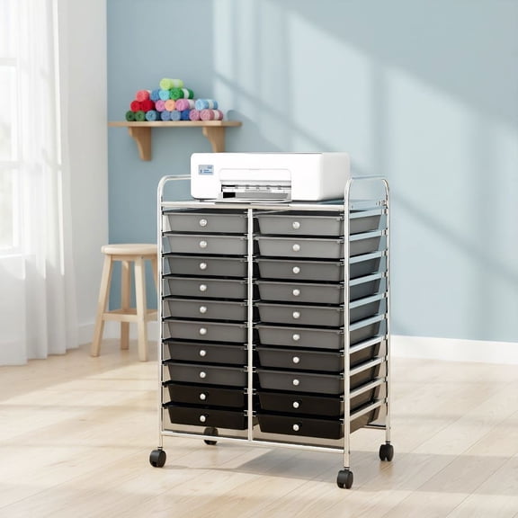 Barara King File Cabinet, Filing Cabinet Organizer,20 Drawers Rolling Storage Cart Studio Organizer-Black & Gray