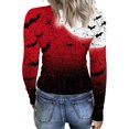 thumbnail image 3 of Satingcolo Womens Halloween Long Sleeve Crewneck Shirts Fall Trendy Funny Pumpkin Bats Skull Graphic Slim Basic Tops Wine L, 3 of 6