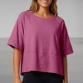 thumbnail image 2 of Basic Oversized Cropped T Shirts for Women Boxy Tee Shirts for Women Plus Size Workout Athletic Crop Tops Drop Shoulder Round Neck Half Sleeve Loose Fit Top Trendy Cute Flowy Tee Shirts Wine L, 2 of 7