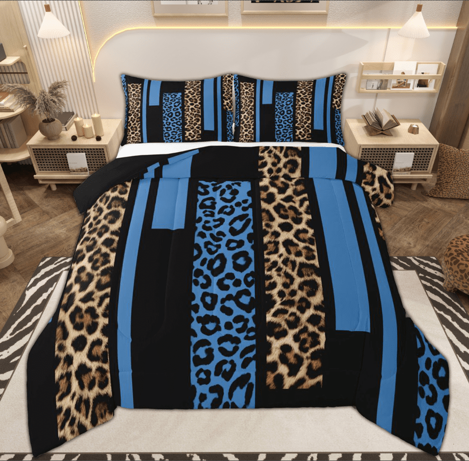 Feelyou Fashion Pink Abstract Bedding Comforter Set, Cheetah Leopard Print Twin Comforter Sets, Chic Polkadots Reversible Bedding Set, Breathable Home Decor, 2 Pieces