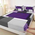 thumbnail image 5 of Manfei Abstract Geometric Queen Sheets, Purple Gray Black WhiteSquare Queen Sheet Sets, Black Reversible 4-Piece1 Flat Sheet + 1 Fitted Sheet + 2 Pillowcases, 5 of 6