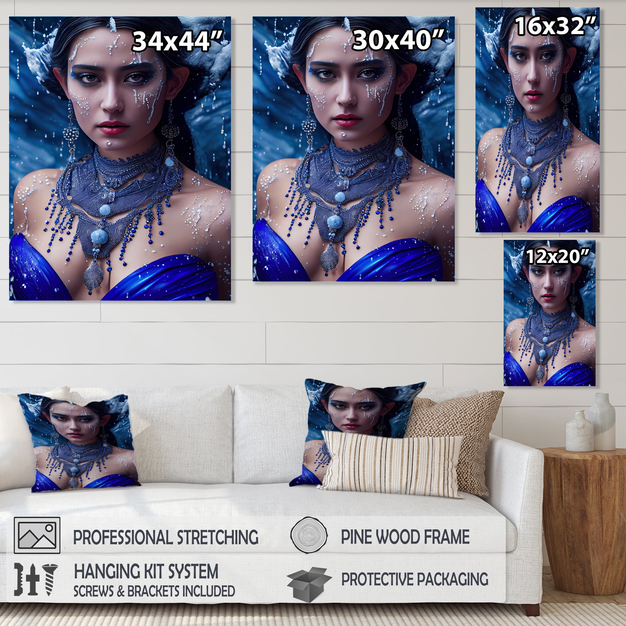 Designart Silver Ice And Blue Archangel V Canvas Wall Art