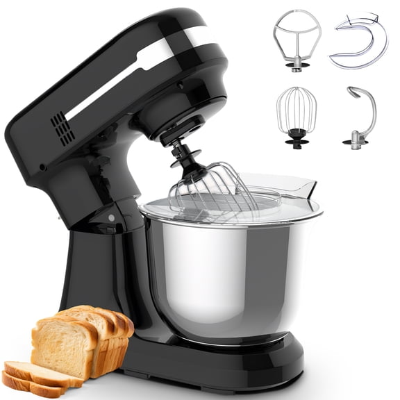 Plum Chef 5.5QT Electric Stand Mixer, 12-Speed Tilt-Head Food Mixer, Dough Mixer with Dishwasher Safe Stainless Steel Bowls, Dough Hook, Flat Beater, Whisk, Perfect for 4-6 Family, Black
