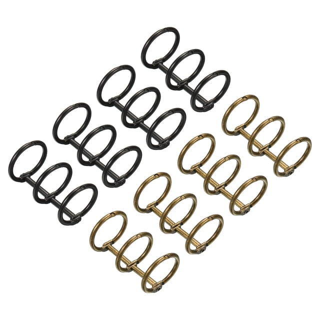 Unique Bargains 0.79' Dia. 3 Circle Metal Binder Rings Loose Leaf Rings, Bronze/Black 8 Pack