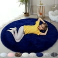 thumbnail image 1 of Alfombras suaves y redondas para dormitorio, alfombra circular para sala de juegos y lectura, alfombras peludas para habitación infantil, 122 x 122 cm, azul marino, 1 of 7