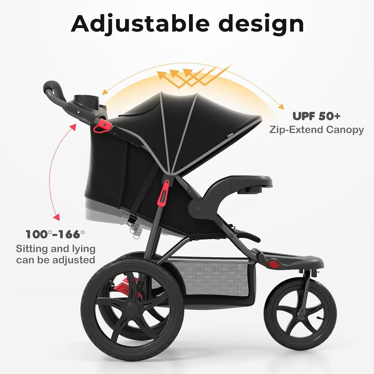 INFANS Jogging Stroller, Jogger Travel System with Shock Absorbing Suspension Dining Plate Cup Holder Adjustable Backrest, Lightweight Baby Strollers for Newborn