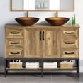 thumbnail image 4 of ModFusion 47 Inch Large Rustic Bathroom Vanity with Double Vessel Sinks, Free Standing Bathroom Storage Cabinet, Rustic Brown, 4 of 9