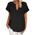 thumbnail image 5 of Rezuofi 2 Pcs Summer Tops for Women 2025 Casual Short Sleeve Cotton Linen Shirts Button V Neck Tunic Blouse Beach Vacation Clothes, 5 of 8