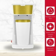 Holstein Housewares Personal Single Serve Coffee Maker Includes 14Oz. Stainless Steel Interior Thermal Travel Mug, White and Gold