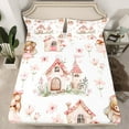 thumbnail image 2 of Feelyou Cartoon Girl Angel Twin Sheet Sets for Kid, Dreamy Flower House Twin Fitted Sheet, Cherry Blossoms Flat Sheet, Ultra Soft Bedroom Decor, 3pcs, 2 of 7