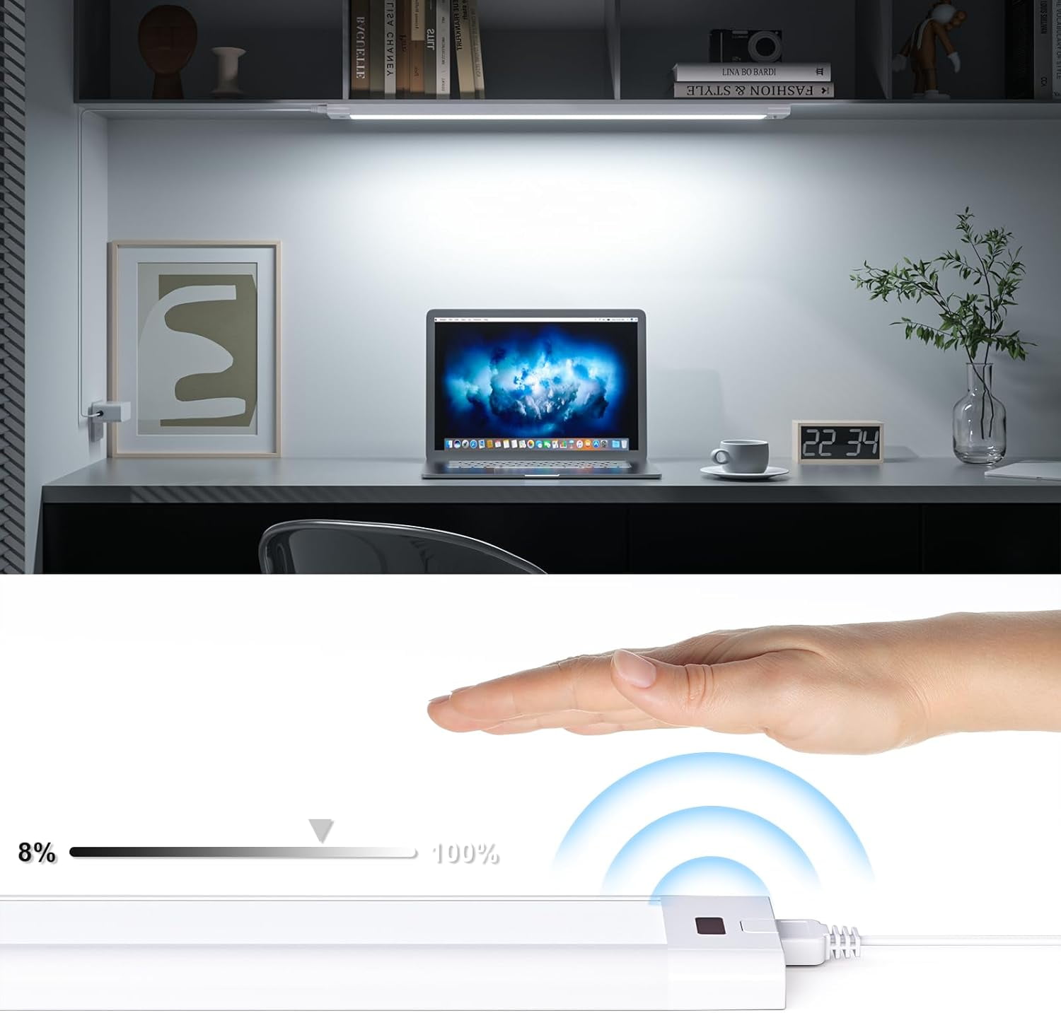 JJEAN-16.5 inch Under Cabinet Lighting,5 Color Settings,Under Counter Lights for Kitchen,Hand Wave Activated,Touchless for Cabinet,Shelf,Under Desk,Color Tunable 2700K to 6000K,Dimmable,White,1000LM