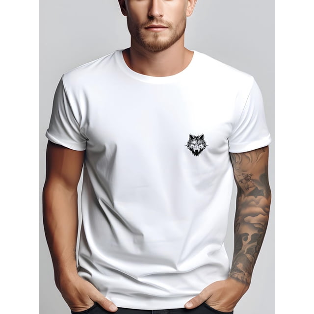 Camiseta informal de moda para hombre con estampado de lobo. Cuello redondo, manga corta, tejido elástico, lavable a máquina. Ideal para verano. Para adultos, hombres, mujeres, adolescentes, jóvenes.