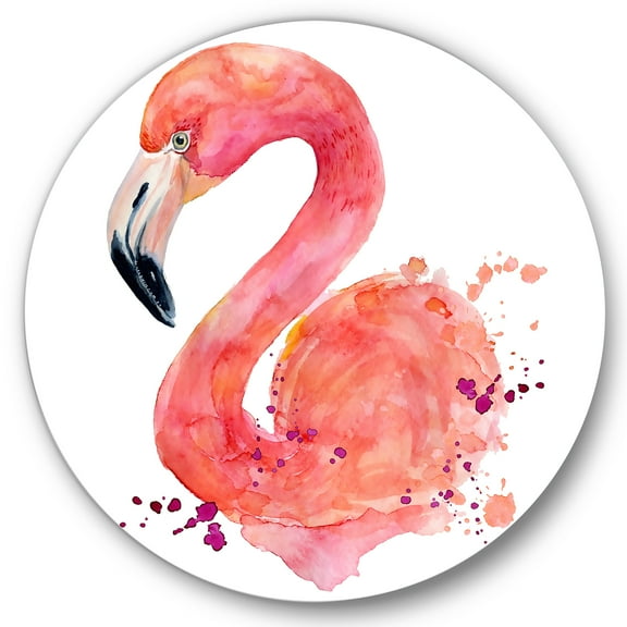 Designart 'Abstract Portrait of Pink Flamingo I' Farmhouse Circle Metal Wall Art 36x36 - Disc of 36
