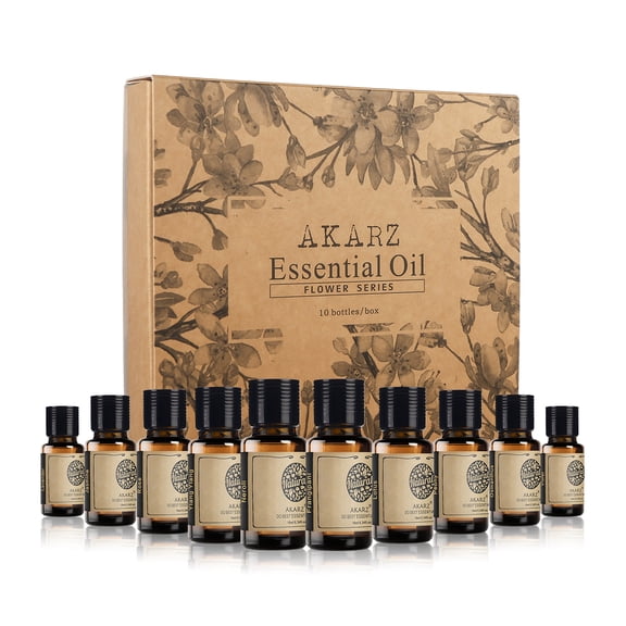 AKARZ Jasmine Violet Essential Oil Pack of 10 - Lavender, Rose, Ylang, Neroli, Frangipani for Aromatherapy