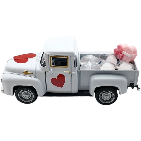 Vintage Pickup Truck Model With Heart Retro Truck Decor Collectible Vehicle Decoration Alloy Pickup Truck Figurine For Christmas Tabletop Decorations