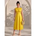 thumbnail image 6 of Women Round Neck Cap Sleeve Ruched Waist A-Line Midi Dress Solid Color for Party Vacation, 6 of 7