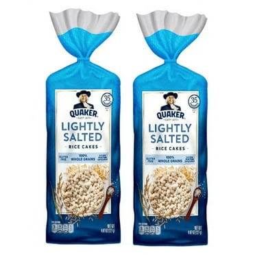 Quaker Lightly Salted Gluten Free Rice Cakes (4.47oz, pack of 2) - Thin, crispy rice cakes with a light saltiness, perfect for gluten-free snacking.