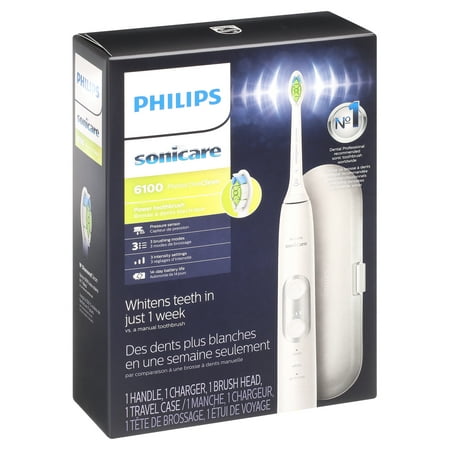 Philips Sonicare ProtectiveClean 6100 Whitening Rechargeable Electric Toothbrush with Pressure Sensor and Intensity Settings, White HX6877/21