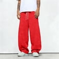 thumbnail image 5 of Mens Baggy Sweatpants Wide Leg Premium Lightweight Drawstring Pants Breathable Cotton Lounge Joggers with Pockets Red 2XL, 5 of 6