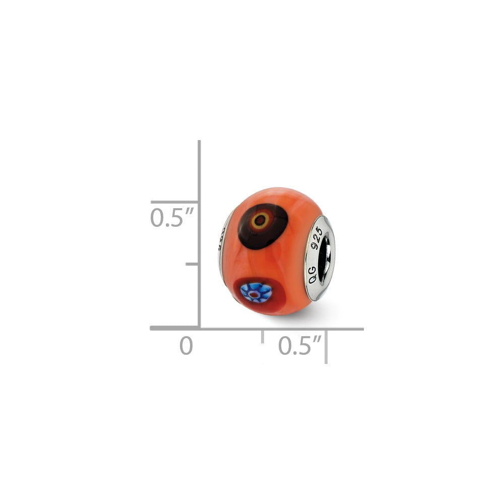 Fancy Bead White Sterling Silver Glass 12.73 mm 10.00 Reflections Italian Orange Withdecorative Accents Bead